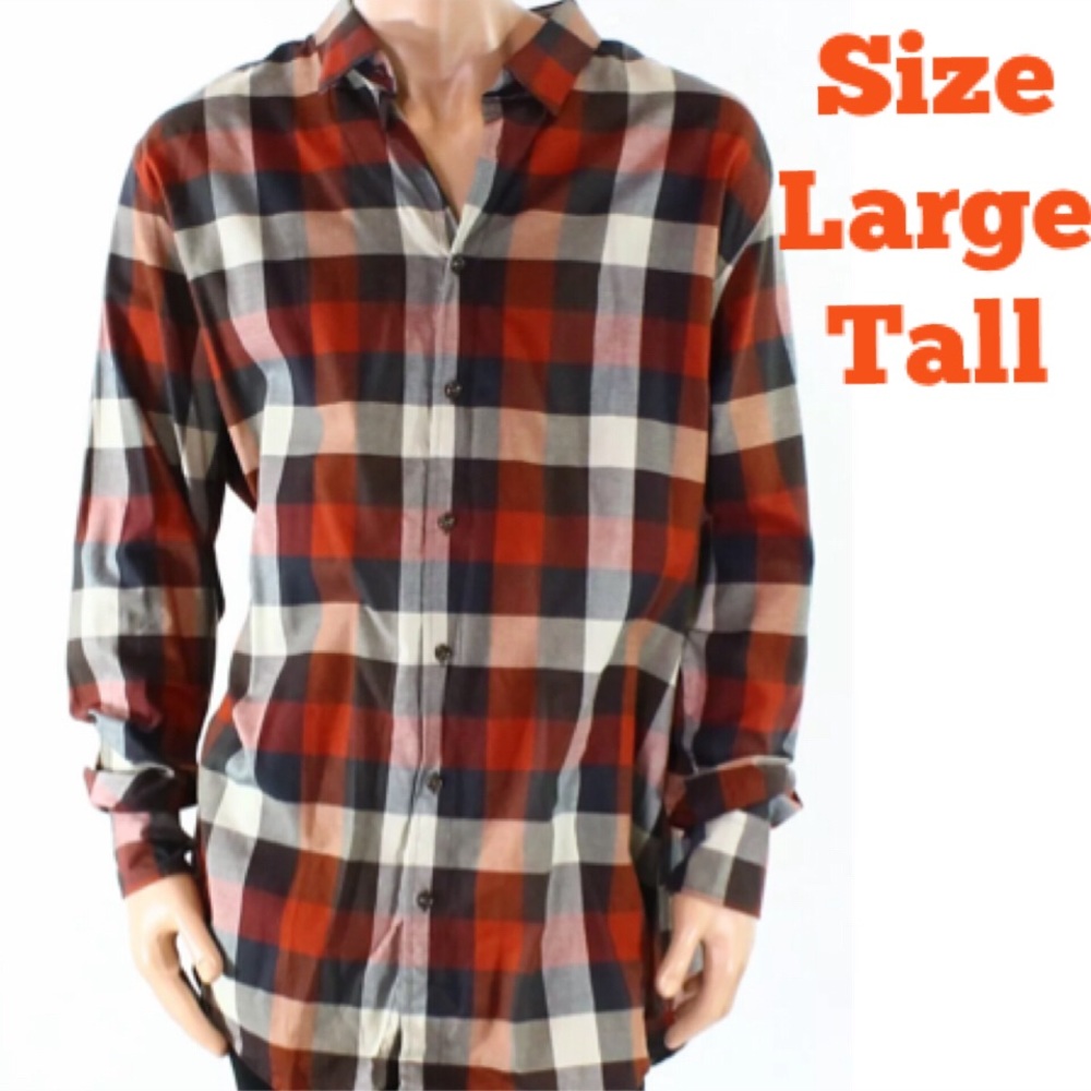 - Tasso Elba L TALL Rust Brushed Woven Plaid Shirt! NEW! - Picture 1 of 10